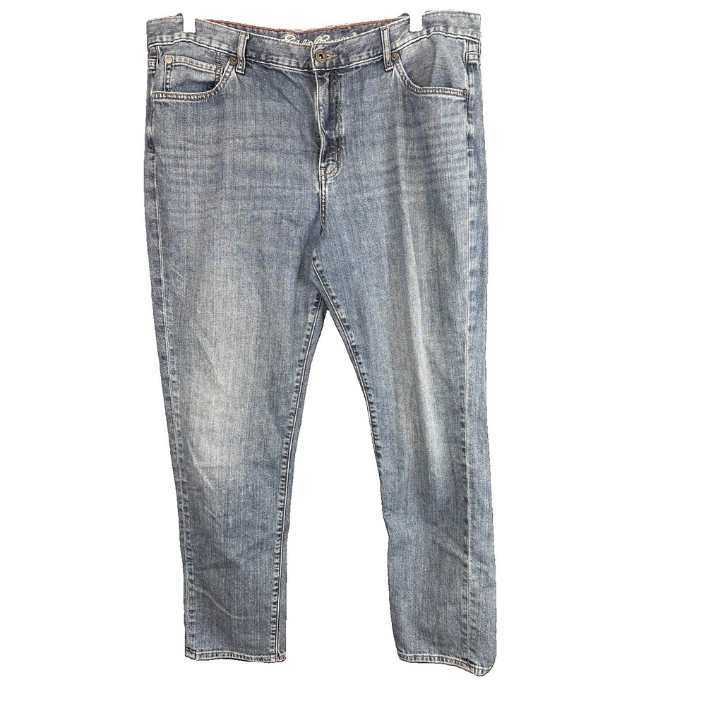 Eddie Bauer Sky Blue Woman's Jeans Boyfriend Midrise Slim Size 14 Relaxed